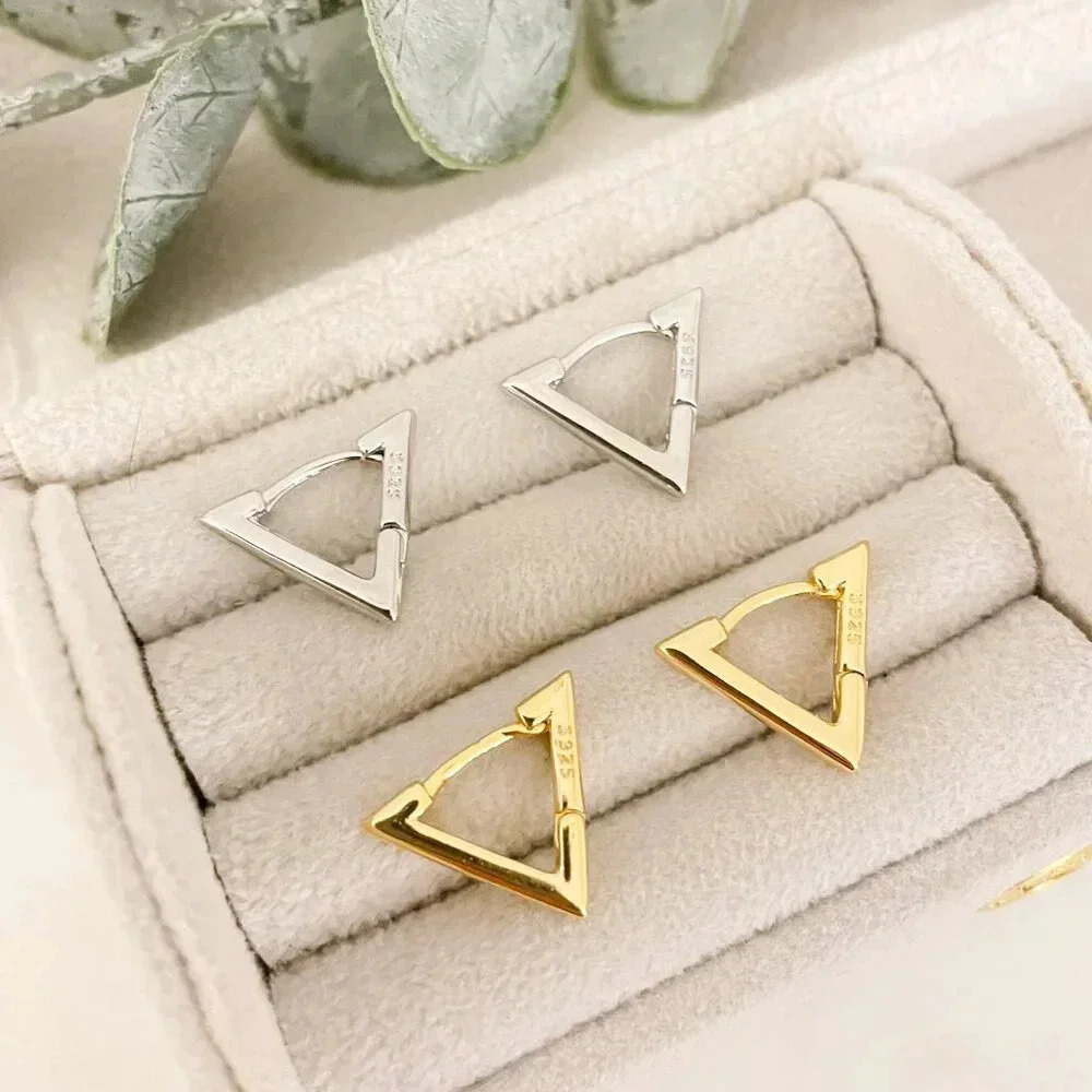925 Sterling Silver Triangle Huggies Triangle Hoop Earrings Dainty Small Hoops - Picture 7 of 7